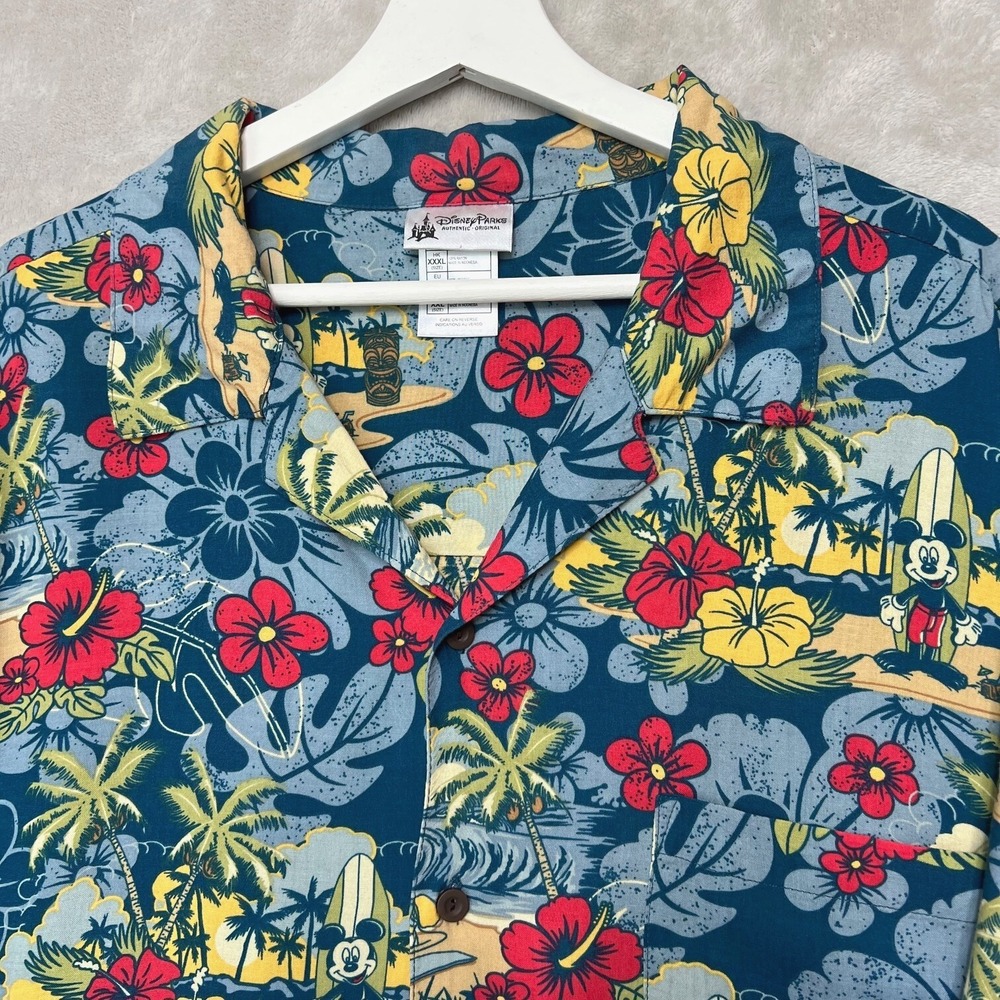 Men's Disney Parks Mickey Mouse Surf Hawaiian Aloha Camp Shirt Floral Size XXL